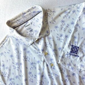 Johnnie O Polo Shirt Mens XXL Golf White Purple Flamingo Palm Tree Pattern